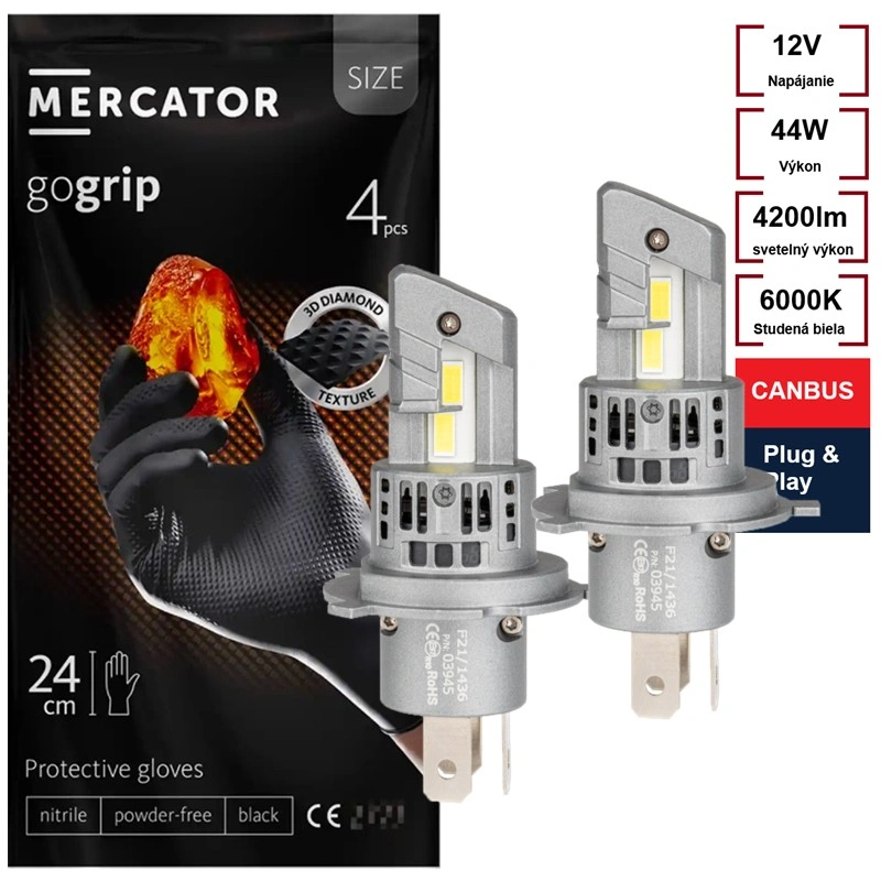 LED Autožárovky H4 seria X5 (Sada 2ks) + Nitrilové montážní rukavice 4ks